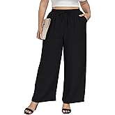 Cheapestbuy Plus Size Summer Wide Leg Pants for Women Loose Palazzo Pants Long Flowy Casual Pants with Pockets