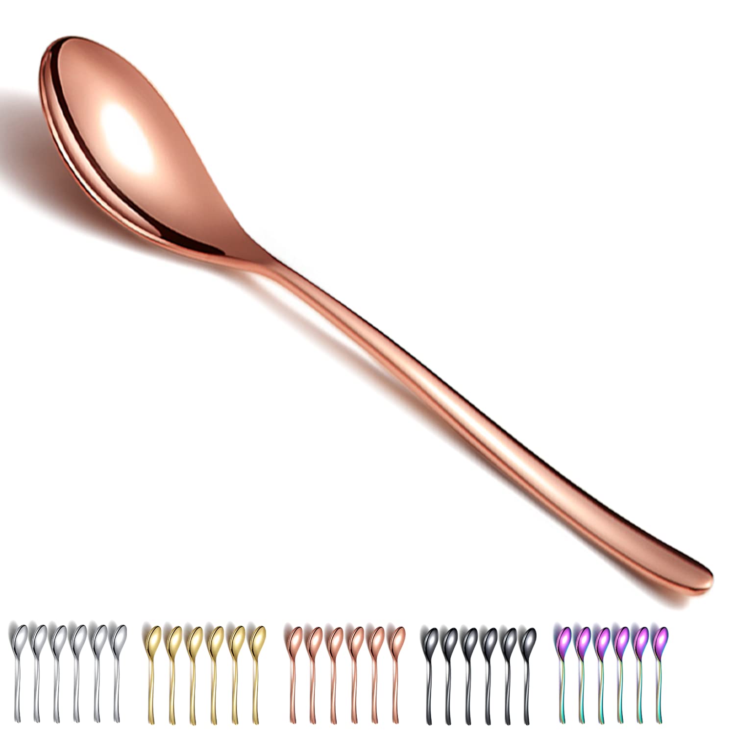 Rose Gold Dinner Spoons 6 Pieces, Kyraton 21.5 cm Stainless Steel Titanium Plating Rose Gold Table Spoons, Soup Spoons Silverware Set Sturdy Easy to Clean, Dessert Spoons, Dishwasher Safe