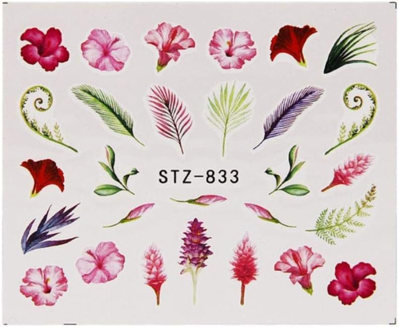 SELLO 19 Designs Nail Stickers Green Leaf Flamingo Flowers Cactus Water Decals Nail Art Decorations Wraps Flakes Sliders Manicure,STZ-833
