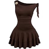 Floerns Women's Plus Size Off The Shoulder Mini Dress Metal Floral Layered Party A Line Dresses