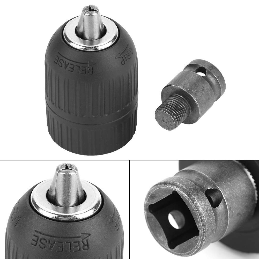 Nikou Drill Chuck-1/2"-20UNF 2-13mm Keyless Drill Chuck with 1/2 Chuck Adaptor for Impact Wrench Conversion