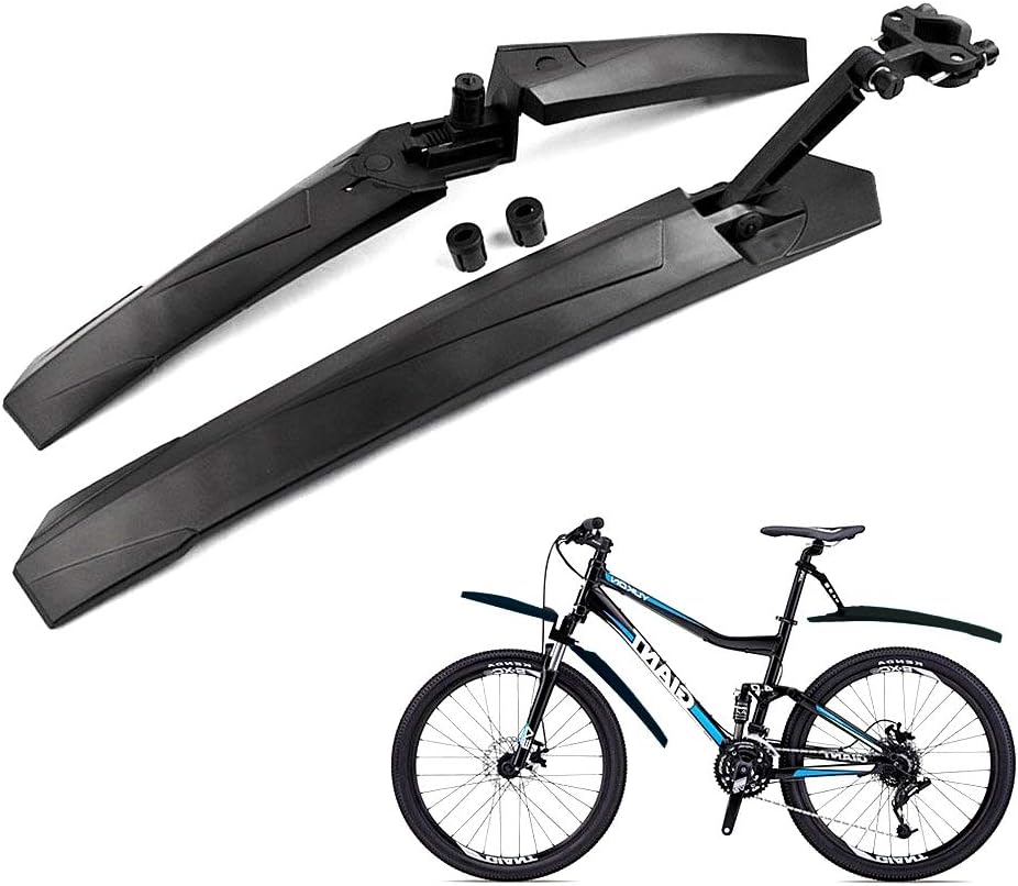 WeyTy Fahrrad Spritzschutzset, Einstellbarer Mountainbike Schutzblech aus umweltfreundlichem Kunststoff, Vorne &amp; Hinten Kotflügel für MTB, Citybike, Trekkingrad und Kinderfahrrad Schwarz