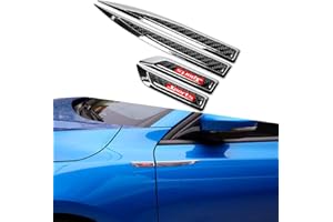 GreceYou 1Pair Car Side Fender Sticker Chrome + Carbon Fiber 3D Stickers Car Front Side Fender Vent Decal Stickers Bumper Trim Molding Car Decoration Exterior Accessories (Black+sport)