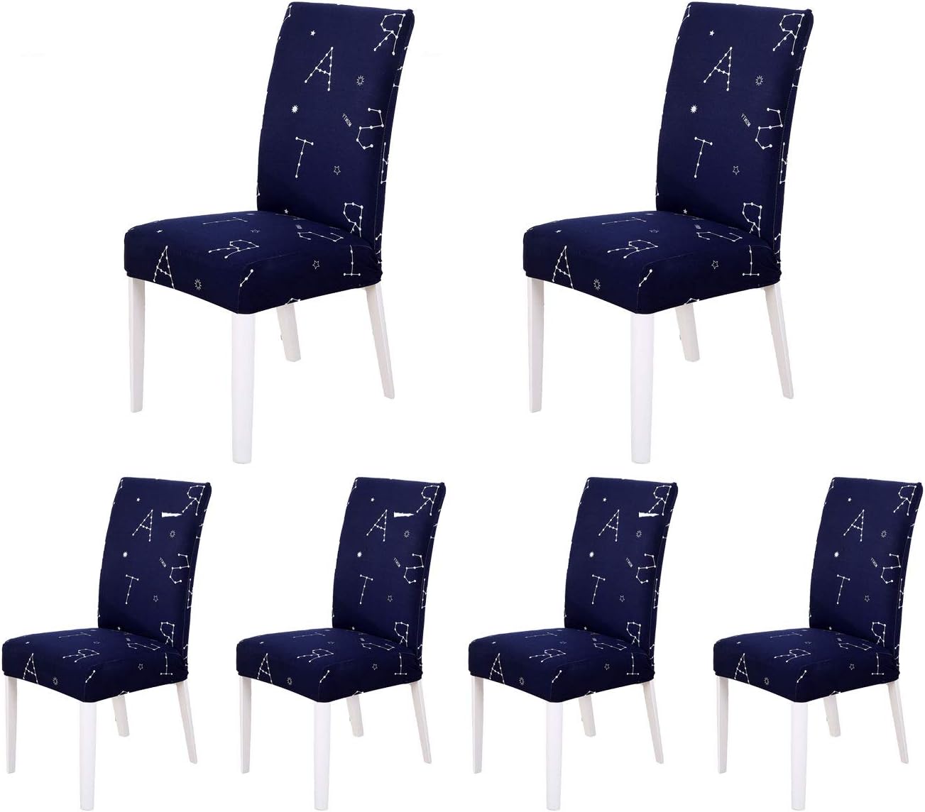 SoulFeel Set of 6 Stretch Chair Covers for Dining Room, Removable Fitted Seat Slipcovers Protector (Alphabet Stars)
