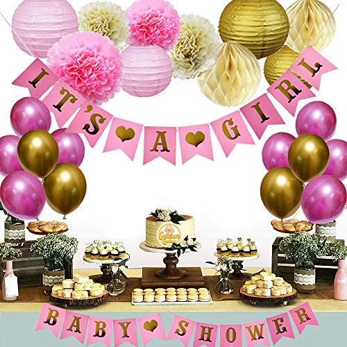 Golden Baby Shower Decorations for Girl with E-Book Baby Shower Games, 30 Pcs Photo Booth Props, 10 Pcs Premium Baloons from Manufacturer