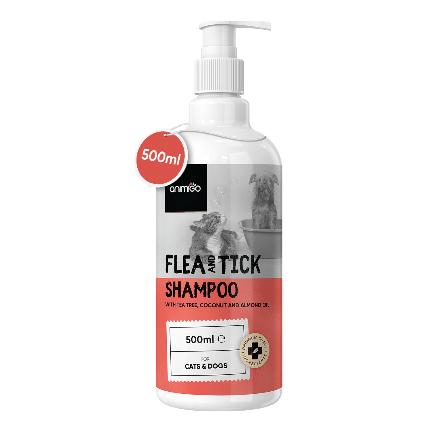 Flea & Tick Shampoo for Cat & Dog - pH Balanced Flea Shampoo -With Almond, Coconut & Tea Tree Essential Oil & Oatmeal- For Irritation, Itching & Sensitive Skin- Dry & No Rinse Flea Shampoo Alternative