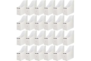 Limitliho 24 Pack White Cardboard Magazine File Holder for Desk, Shelves, Office or Home, Vertical Book Bins for Classroom and Library Use, 10.6'' H×10.2'' L ×3.5''W Folder Organizer Box