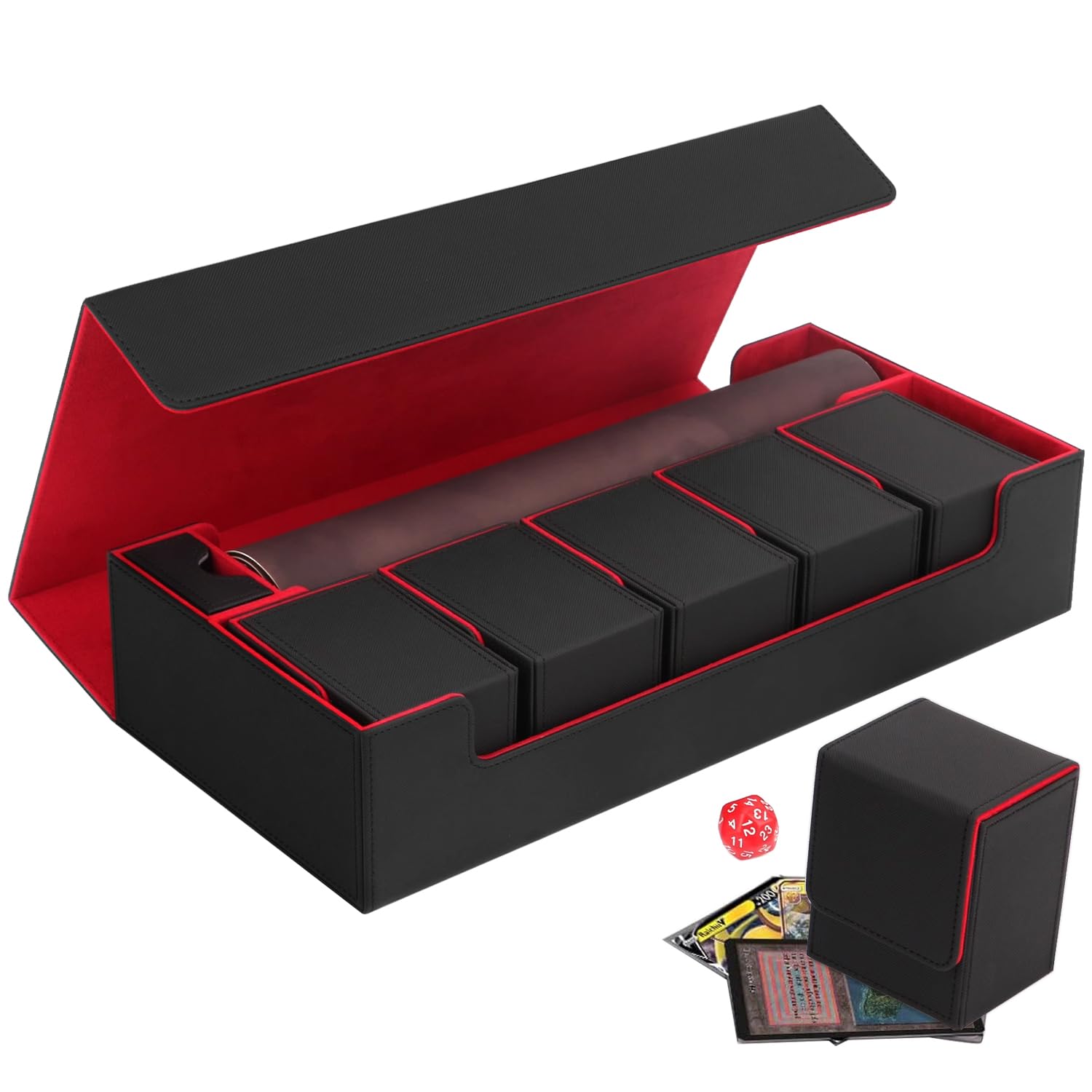Photo 1 of Scimi Premium Trading Card Storage Case TCG Deck Box Holds 1800+ Sleeved Cards for MTG, YuGiOh, Uno, Sport with Strong Magnet Closure (Black & Red)