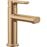Moen Meena Bronzed Gold One-Handle Single Hole Modern Bathroom Sink Faucet with Optional Deckplate and Drain Assembly, 84794BZG