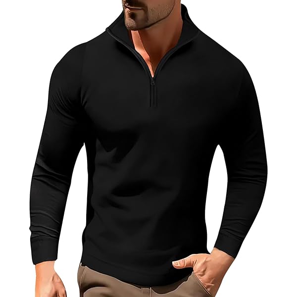 Men's Long Sleeve 1/4 Zip Shirts Casual Pullover Classic Quarter