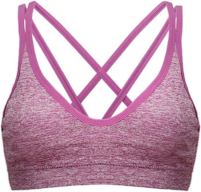 Women's Sports Bra,Womens Sexy V-Neck No Steel Ring Solid Color Cross Fitness Tank Tops Workout Gym Yoga Vest with Chest Pad Seamless Breathable Push Up Top Underwear