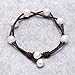 Freshwater White Pearl on Leather Cord 2 Strand Bracelet By handmade for Women 7.8'' Black Brown
