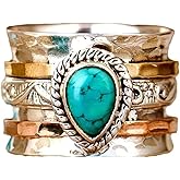 LadayPoa Western Turquoise Ring for Women. Retro 925 Silver Vintage Jewelry. Blue Oval Stone Statement Rings Boho Fashion-Inspired Ring for Classic