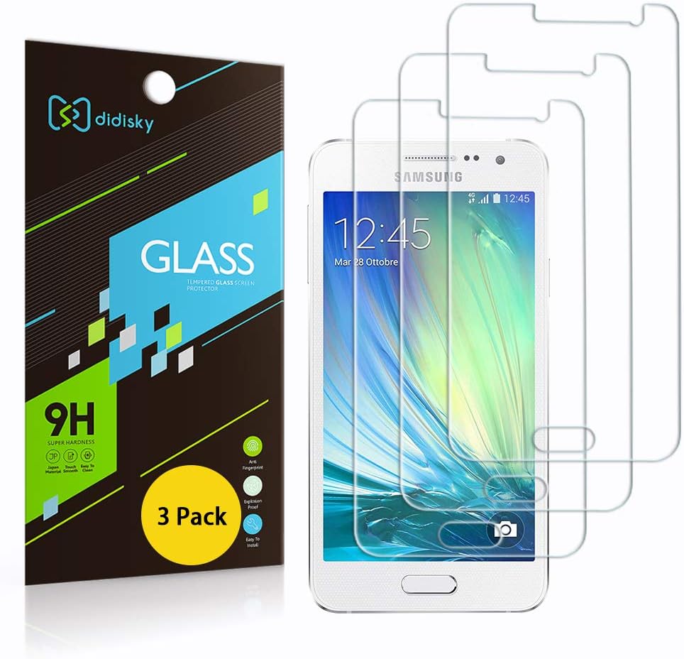 Galaxy A3 (2015) Screen Protector, Didisky Premium Tempered Glass Screen Protector Film For Samsung Galaxy A3 (2015)Touch Smooth/Reduce Fingerprint/Easy Bubble-Free Installation And 9H Hardness [2 Pack,0.3mm]