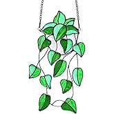 Lcensp Green Faux Plants Stained Glass Window Hanging Suncatcher, Artificial Plants Decor Gift for Women, Stain Glass Sun Catchers Indoor Window, Handcrafted Home Wall Art Decoration Ornament.