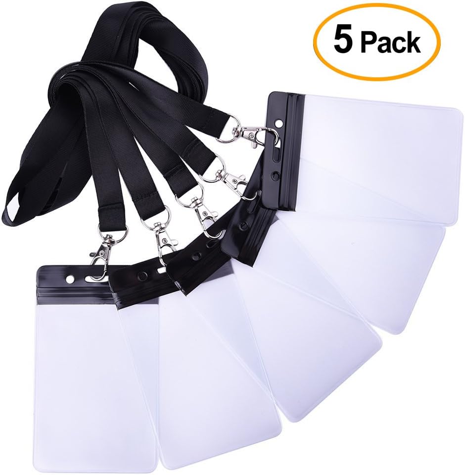 KUUQA 5 Pack Heavy Duty Badge Card Holder with Black Lanyard for Office and Exhibition