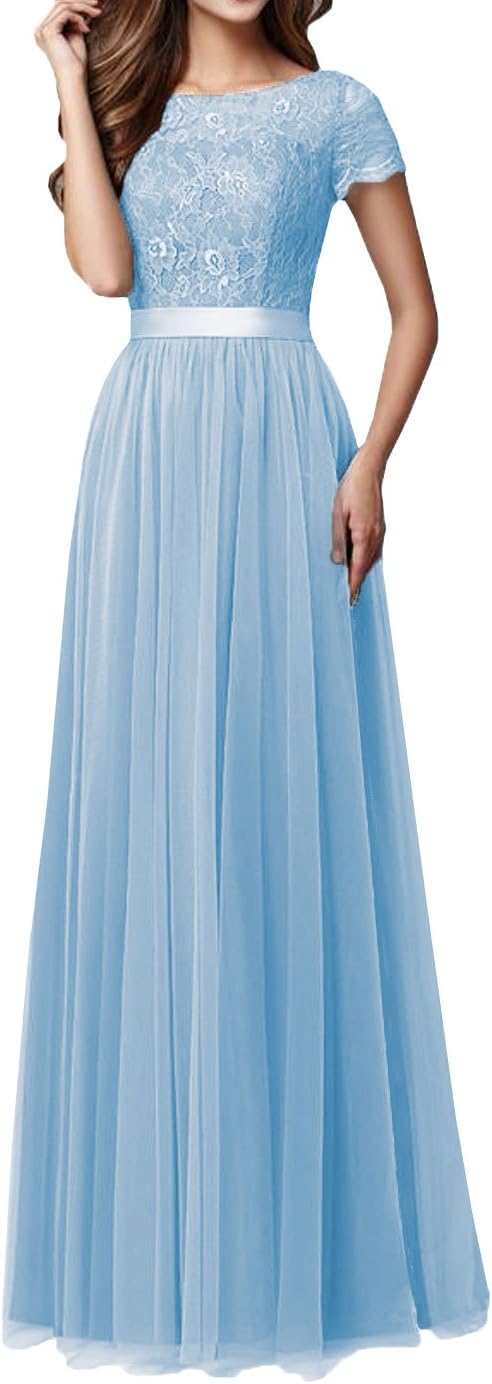 DYS Dress Women's Lace Bridesmaid Dress Sleeves Tulle Prom Evening Dress Long
