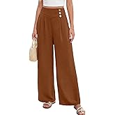 EVALESS Womens High Waisted Button Pleated Wide Leg Pants Beach Vacation Trouses