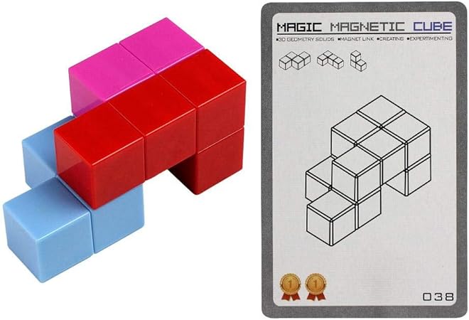 Amazon Geggur マグネットマジックキューブ 子供用マグネットビルディングブロック 7個 磁気ブロックと54枚のスマートカード脳教育玩具 ストレス解消おもちゃゲーム 正方形マグネットキューブ 知能開発 立体パズル おもちゃ