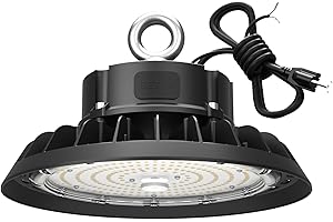 G GJIA LED High Bay Shop Light 100W -15000LM Super Bright UFO High Bay Lights 5000K, 0-10V Dimmable,US Plug 5' Cable, 100-277V for Garage Barn Warehouse(1 Pack)
