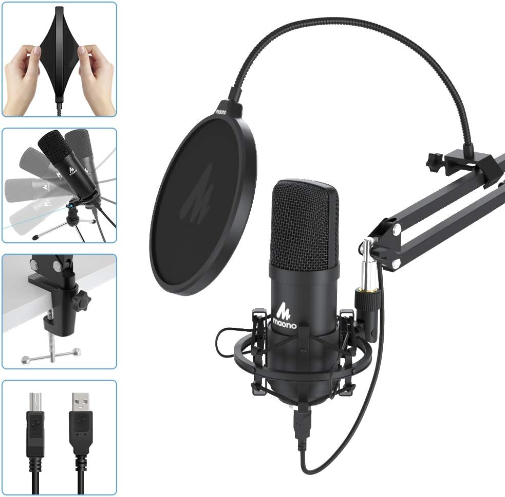 USB Microphone MAONO AU-A04 Plus Cardioid Condenser Podcast Mic 192kHz/24bit Plug and Play, Provide Two Mic Holders for Livestreaming, Voice Over, YouTube, Gaming, ASMR: Computers & Accessories