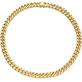 WOWORAMA Two Tone Gold Silver Cuban Link Chain Necklace Choker Unisex Chunky Chain Choker Necklace for Women Men, 18"