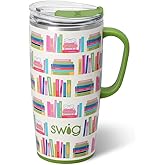 Swig Life 22oz Travel Mug, Insulated Teacher Tumbler with Handle and Lid, Travel Coffee Mug, Cup Holder Friendly, Stainless Steel 22 oz Tumbler, Teacher Gift (Book Club)