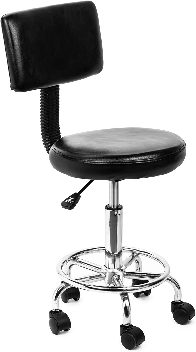 FOBUY Round Swivel Hydraulic Gas Lift Salon Massage Chair with Backrest, Height Adjustable Black,5 Wheels For Tattoo Therapy Beauty Massage Spa