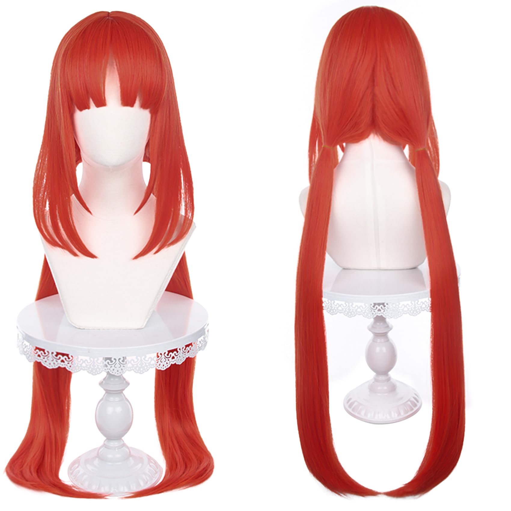 Red Long Straight Wig with Ponytail Bangs Heat Resistant Synthetic Fabric Hair for Adult Women Halloween Cos Anime Party Replacement Wigs — image 1
