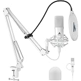 MAONO A04 White USB Microphone, 192kHz/24Bit Condenser Mic for PC Podcast | Plug &amp; Play Computer Cardioid Metal Mic Kit with Pro Sound Chipset for Recording, Gaming, Content Creation, Stream, YouTube