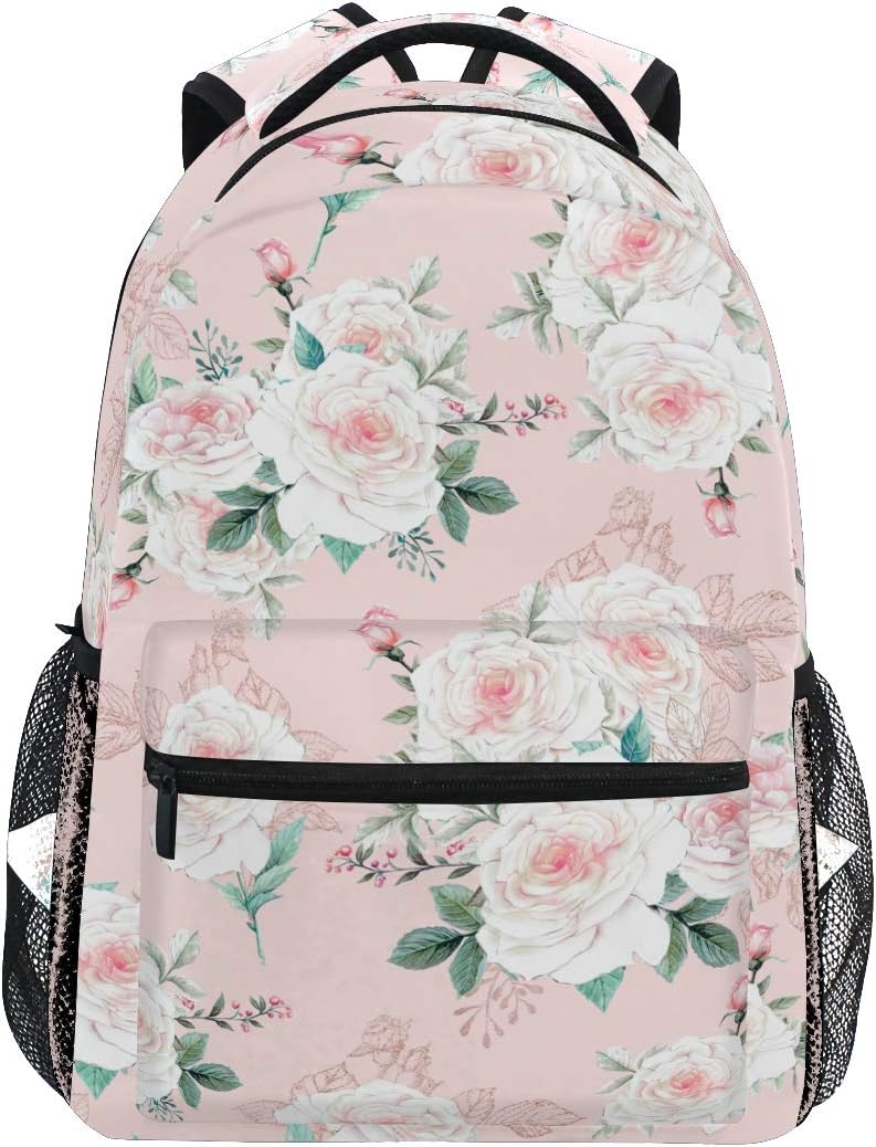 Mochila de moda para portátil con diseño de peonías rosas, para mujeres