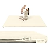 Funyoo 71" ×59" Vegan Leather Baby Play Mat, 1.2" Thicken Foam Waterproof Playmat for Infants and Toddlers, Padded & Cushioned Playpen Mat for 71x59 Playpens, Cream