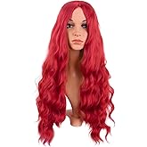 MapofBeauty 28 Inch/70 cm Long Wavy Middle Part with No Bangs Synthetic Fiber Curly Fashion Women Party Cosplay Wig (Bright Red)