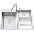 Bokknppo Laundry Pool Utility Sinks Stainless Steel Laundry Room Sink with Faucet Washboard Wash Basin Easy To Clean Double Kitchen Sink Basement Sink for Bathroom (27.56 * 18.9 * 8.66in)