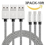 Micro USB Cable,ALLFU 3Pack 10FT Extra Long Nylon Braided High Speed 2.0 USB to Micro USB Charging Cable Charger Cord for Samsung,HTC,Motorola,Blackberry,Tablets,Android Smartphones-Black/Silver …