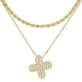 NEKOL X Bubble Letter Necklace for Women, 14K Gold Plated Charm Layered Balloon Initial Letter Pendant Monogram Necklace, Inlaid Zirconia Rhinestone Letter Necklaces Chain Layering Necklaces for Her