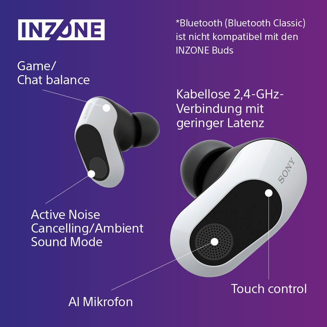 Sony INZONE Buds - In-Ear Gaming Kopfhöhrer für PC & PS5, 360 Spatial Sound, Active Noise Cancelling, AI-Mikrofon, 24H Akku, geringe Latenz – Weiß 7