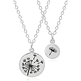EnCharmed Mother Daughter Dandelion Set of 2 Charm Necklaces for Women, Sterling Silver Dainty Handmade Necklace, Make a Wish Wildflower Pendants, Everyday Minimal Layering Jewelry, 18"