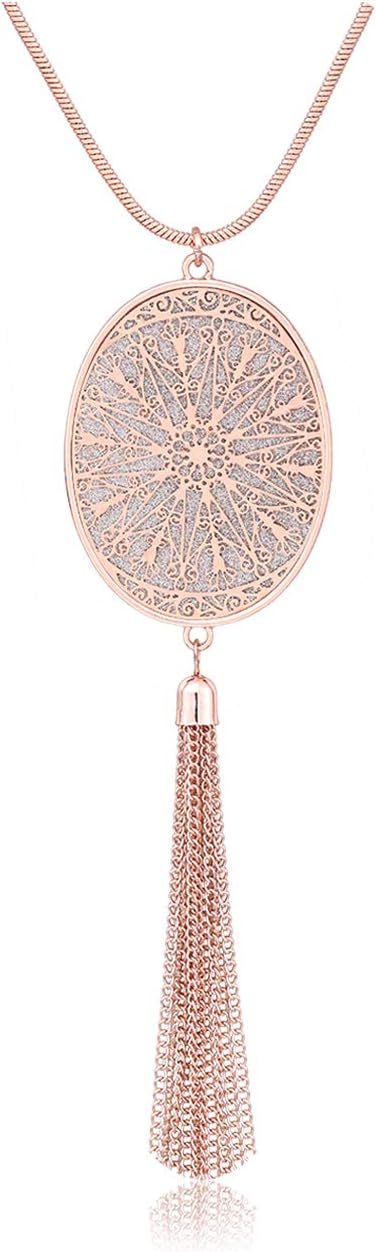 MOLOCHLong Necklaces For Woman Disk Circle Pendant Necklaces Tassel Fringe Necklace Set Statement Pendant