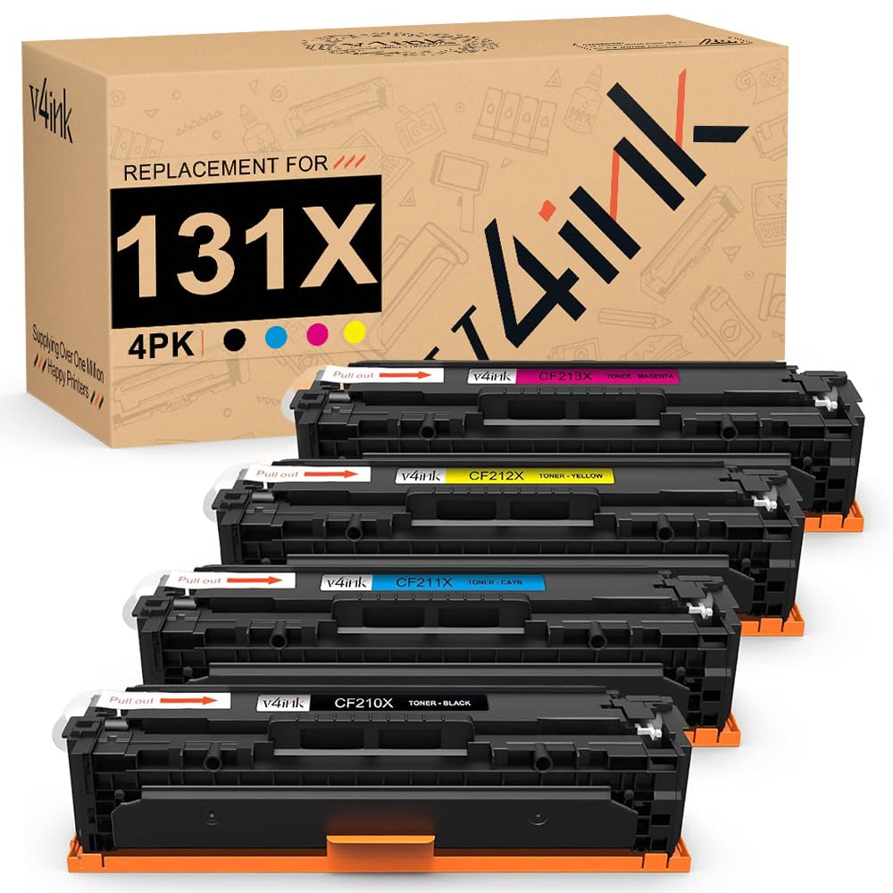 v4ink Toner Cartridges Replacement for HP 131X CF210X 131A CF210A 128A CE320A 125A Compatible with LaserJet Pro 200 color M251n M251nw MFP M276n M276nw(Black Cyan Magenta Yellow,4-Pack)