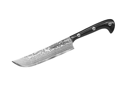 SAMURA Profi Damast Chefmesser, Ultra scharf, 16,5 cm Klinge aus japanisch AUS 8 Edelstahl, ergonomischer G10 Carbon Handgrif
