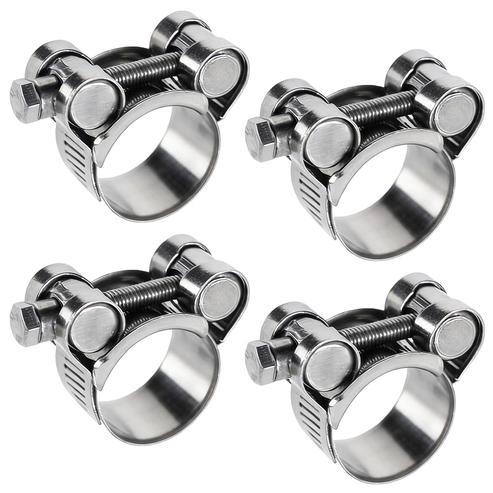 GYSRXS 4-Piece 23-25mm T-Bolt Hose Clamps, 304 Stainless Steel, Silver, Heavy Duty, Adjustable Pipe Clamp for 0.9"-1" Dia Range Hose