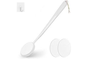 FY&XZH Lotion Applicator for Back, Feet & Legs, Long Plastic Handle Moisturizer Cream, Self Tanning, Sunscreen, Ointment, Medicine Back Applicator for Elderly, Men or Women with 3 Washable Pads (White)