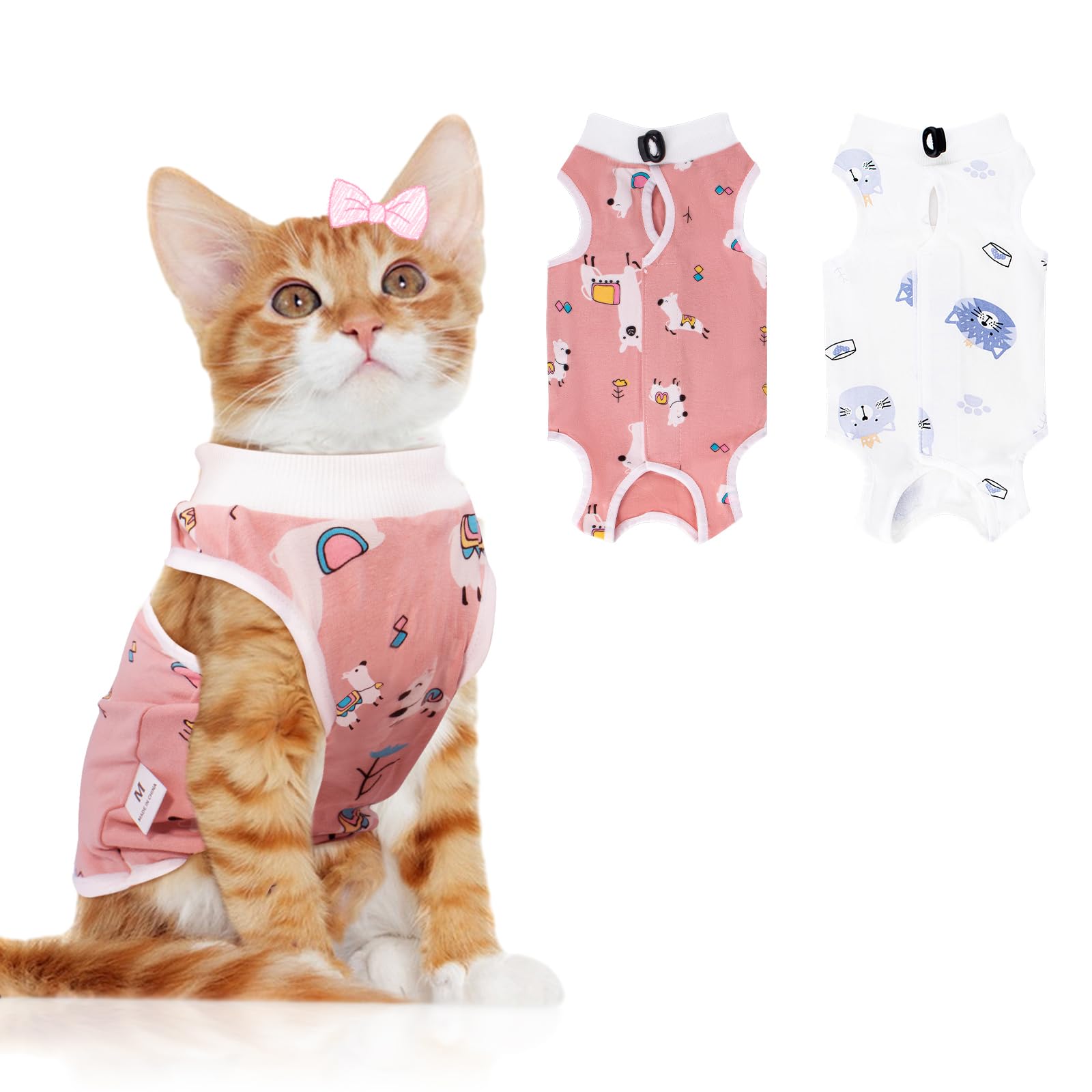Photo 1 of 2 PCS Cat Recovery Suit Female Cat Onesie for Cats After Surgery Spay Abdominal Wounds, Kitten Surgery Recovery Suit Female Breathable E-Collar Alternative Kitten Onesie Anti Licking Medium