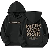 KEEVICI Cute Christian Graphic Hoodies For Girls Faith Over Fear Hoodie Kids Jesus Sweatshirt Religious Bible Verse Pullover