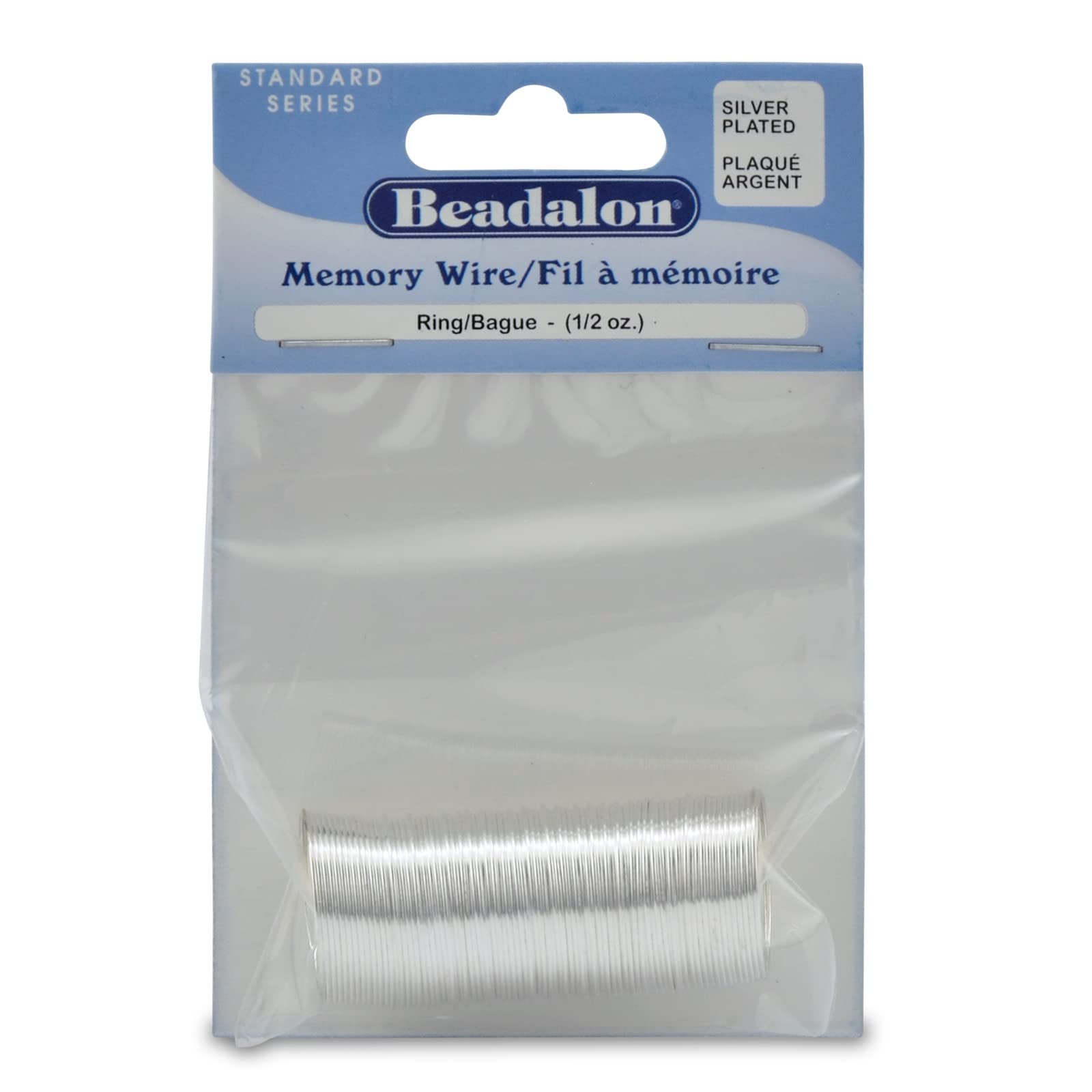 Beadalon Carbon Steel Memory Wire, Round, Ring, Silver Plated, 0.5 oz, Approx. 99 coils