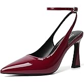 Susanny Womens Slingback Closed Toe Ankle Strap High Heels Pointed Toe Pumps Comfortable Stiletto Sexy Buckle Strappy Dressy Shoes for Wedding Bridal Party Work