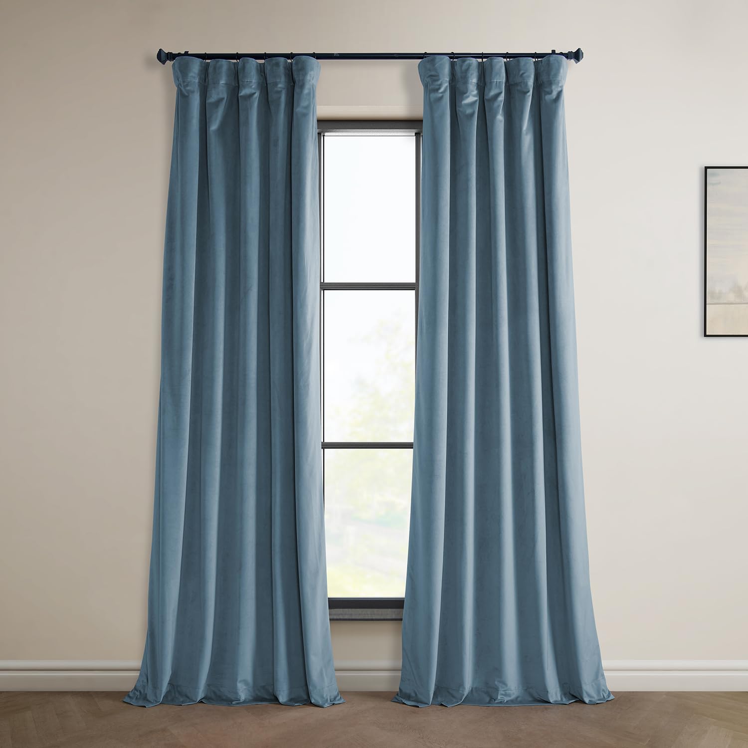 HPD Half Price Drapes Heritage Plush Velvet 84 Inches Long Darkening Curtains for Bedroom & Living Room 50W x 84L, (1 Panel), Denmark Blue, Polyester Blend, 50 in x 84 in — image 1