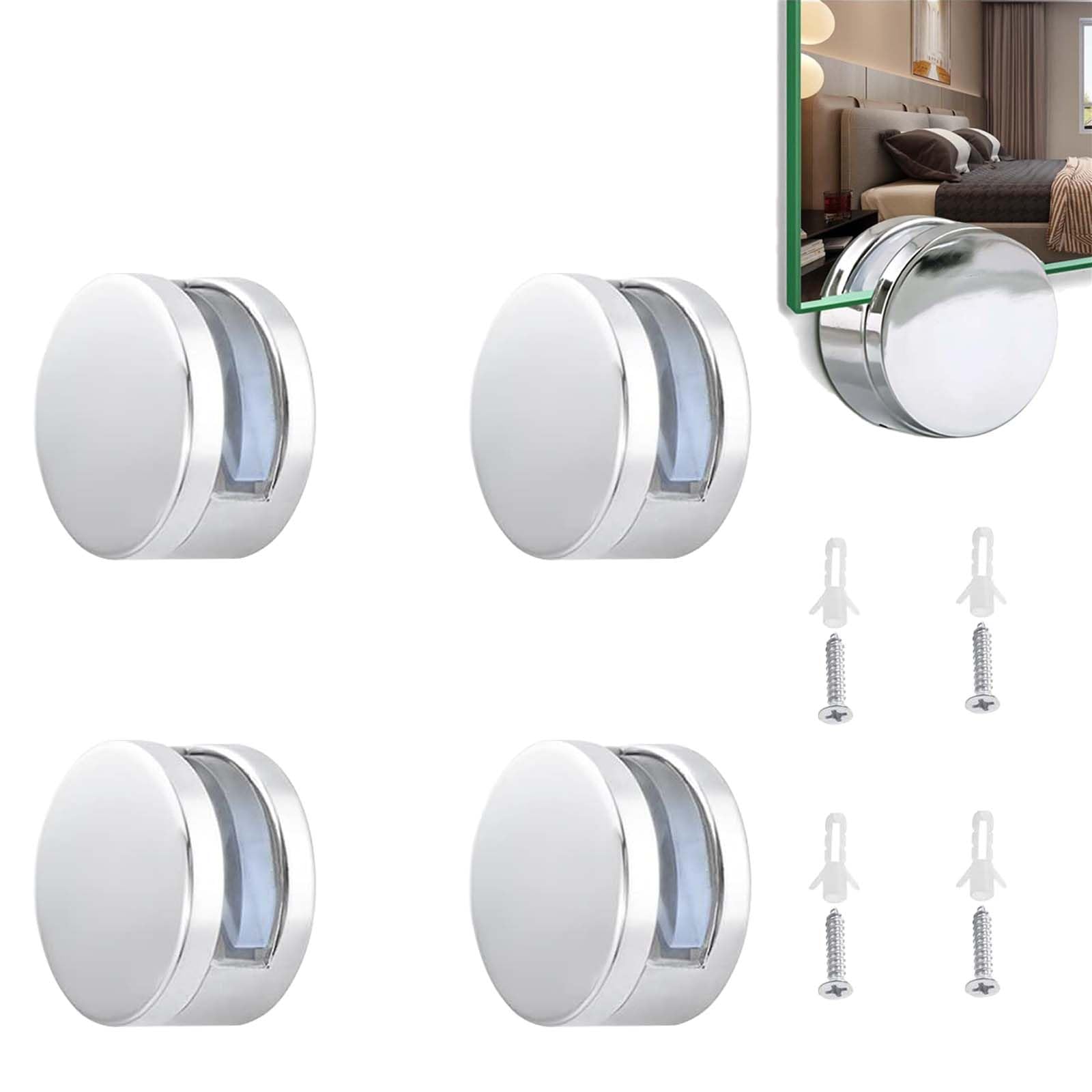 Mirror Holders for Wall Mounting Made of Zinc Alloy, Mirror Holder, Mirror Holder Wall, Glass Clamps for Bathrooms, Living Rooms and Public Places, Pack of 4