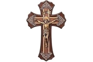 Joseph's Studio by Roman, Cross and Crucifix Collection, 10.25"H VICTORIAN OAK/GOLD, Home Décor, Devout Gift, Prayerful Inspiration (1x6x10)